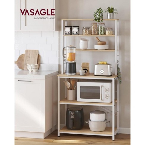 Vasagle Bakers Rack Microwave Oven Stand Kitchen Tall Utility Storage Shelf 6 Hooks And Metal Frame Oak Colour And White Target