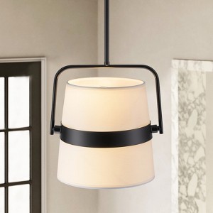 Rennnsan Zyvian 11"W 2-Light Dome Linen Boho Dimmable Chandelier in Black - 1 of 4