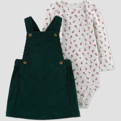 Carter's Just One You®️ Baby Girls' Floral Top & Skirtall Set - Dark Green/Gray 12M