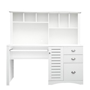 TiramisuBest White L-Shaped Corner Desk with Drawers, Bookshelf & Hutch, Home Office Study Table with Cabinets, Large Storage & Workstation - 1 of 4