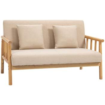HOMCOM 48" 2 Seater Couch for Small Spaces, Modern Loveseat Sofa for Bedroom, Living Room Furniture, & More, Upholstered Small Couch, Beige