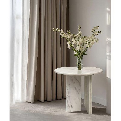 NicBex Natural Marble Small Coffee Table, Genuine Marble Round End Table, Stone Side Table for Living Room,17.7" Nightstand with Semi-Polished Surface