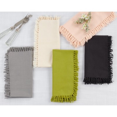 Kiwi Green Fringed Cotton Table Napkins, Set of 4
