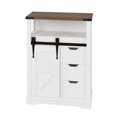 Small Sideboard Buffet Cabinet, Modern Farmhouse Kitchen Storage Cabinet with Sliding Barn Door & 3 Drawer