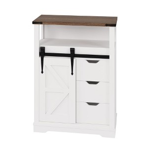 Small Sideboard Buffet Cabinet, Modern Farmhouse Kitchen Storage Cabinet with Sliding Barn Door & 3 Drawer - 1 of 4