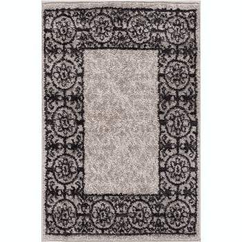 Well Woven Casa Tuscany Modern Classic Mediterranean Tile Border Floral Soft Grey Area Rug