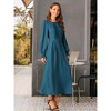 INSPIRE CHIC Women's Elegant Frilled Crewneck Midi Long Sleeve Pleated A-Line Flowy Dress with Pockets - 2 of 4