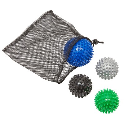 Wellbrite 4 Pieces Spiky Trigger Point Balls with Bag, Foot & Back Roller Massage Ball for Therapy (3 Sizes)