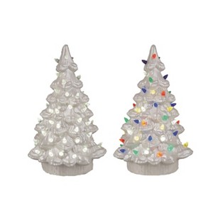 Transpac Ceramic Light Up White Nostalgic Tree Set of 2 Christmas Home Decorations - 1 of 1