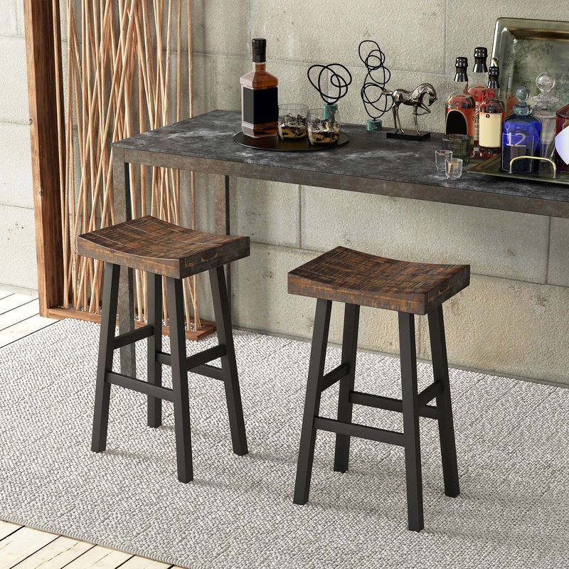 Costway 24" Bar Stool Set of 2 Counter Height Solid Wood Curved Saddle Seat Footrest, 4 of 10