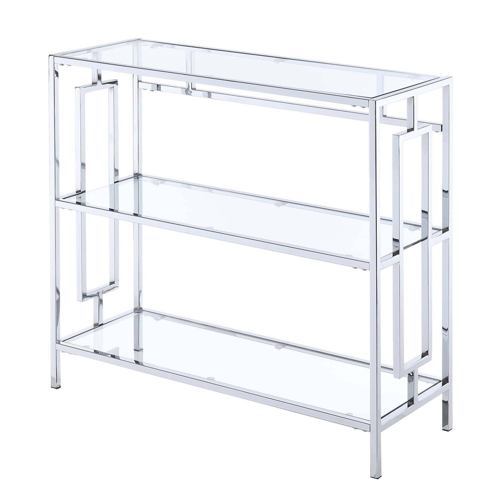 Photos - Garden & Outdoor Decoration Breighton Home 30" Town Square Chrome 3 Tier Bookcase Chrome: Modern Style, Tempered Glass, Metal Frame, 31.5"W x 12"D