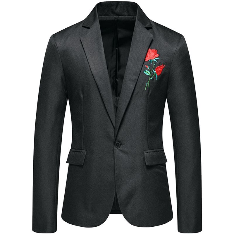 Lars Amadeus Men's One Button Floral Rose Embroidered Printed Blazer, 2 of 6