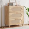 3 Drawer Rattan Dresser for Bedroom, Rattan Modern Dresser Wood Chest of Drawers, Wooden Storage Cabinets - 3 of 4