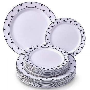 Silver Spoons Elegant Disposable Dinnerware Set for Party, Includes 20 Dinner Plates (10.25”) and 20 Dessert Plates (7.5”) – Charming Dots Collection