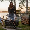 Sunnydaze Outdoor Camping or Backyard Crossweave Cut Out Fire Pit with Spark Screen and Log Poker - 4 of 4