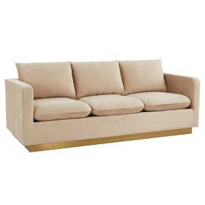 LeisureMod Nervo Mid-Century Modern Sofa Upholstered in Velvet with Gold Frame - 1 of 4