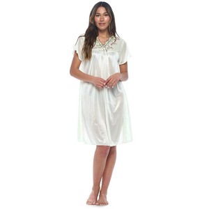 Casual Nights Women's Fancy Lace Neckline Silky Tricot Nightgown - 1 of 4