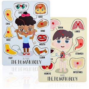 Blue Panda 2 Pack Educational Wooden Peg Puzzle for Toddler & Kids, My Human Body Parts, 12 x 9 in - 1 of 4