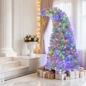 6ft Silver Christmas Tree with 300 Multi-Color LED Lights Indoor Outdoor Decoration - 1 of 4