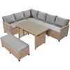 Nestfair 5pc Wicker Outdoor Patio L Shaped Sectional Sofa with Dining Table and Cushions Brown - 2 of 4