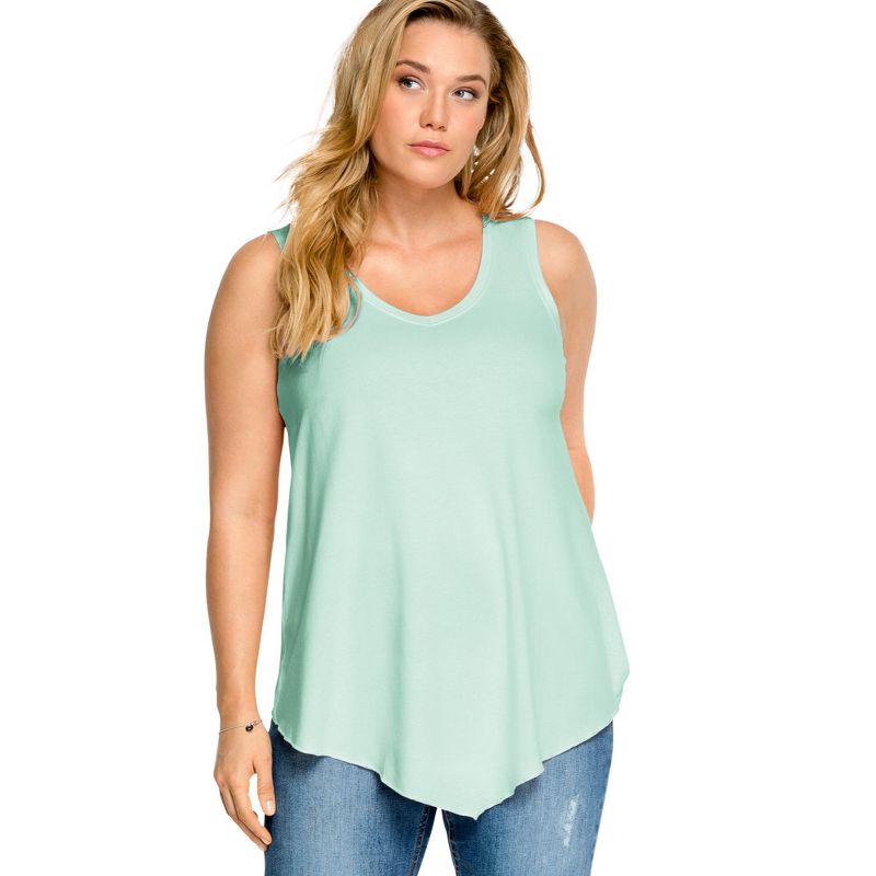 ellos Women's Plus Size V-Neck Pointed Front Tank, 1 of 2