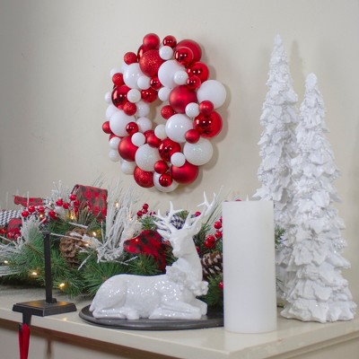 Festive Red and White 14" Shatterproof Christmas Ornament Wreath