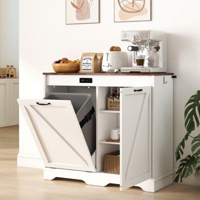 Skyzoo Tilt Out Trash Can Cabinet with Ozone Deodorizing for Kitchen,  10 Gal Free Standing Hideaway Trash Holder, White