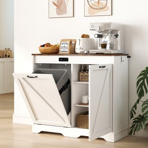 Skyzoo Tilt Out Trash Can Cabinet with Ozone Deodorizing for Kitchen,  10 Gal Free Standing Hideaway Trash Holder, White - 1 of 4