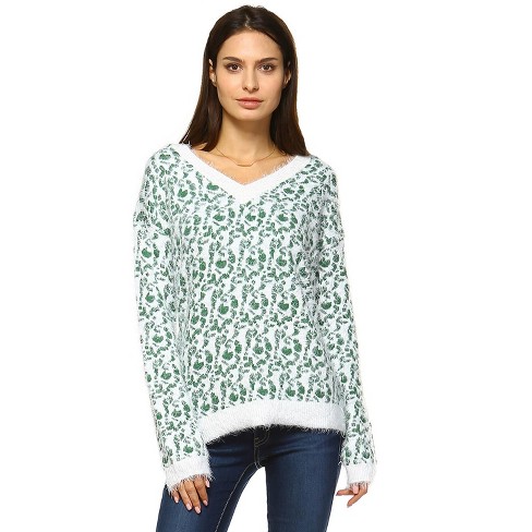 Women's Leopard Printed Sweater Green Small - White Mark : Target