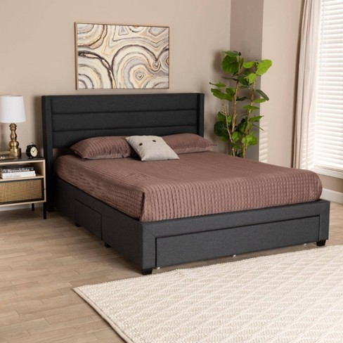 Queen Braylon Fabric And Wood Platform Storage Bed Gray dark Brown