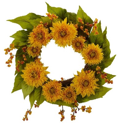 Golden Yellow Artificial Sunflower 22'' Outdoor Wreath