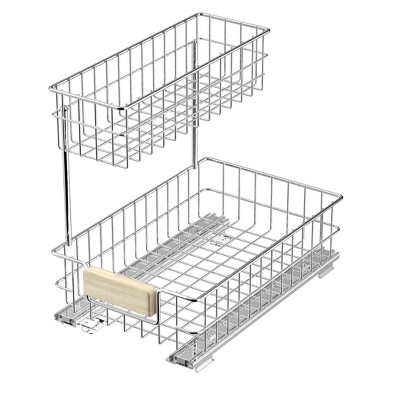 Pull Out Cabinet Organizer, Under Sink Slide Out Storage Shelf with 2 Tier Sliding Wire Drawer