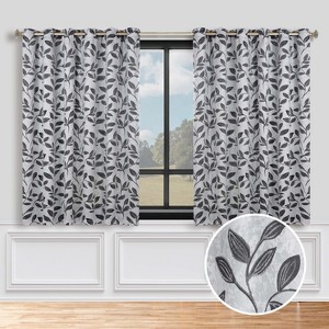 Modern Bohemian Leaves Room Darkening Semi-Blackout Curtains, Set of 2 by Blue Nile Mills - 1 of 4