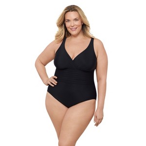 Aqua Green, Women's Surplice Trim Overlay One Piece - 1 of 3