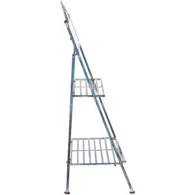 Antique Blue Iron Two-Tier Outdoor Plant Stand