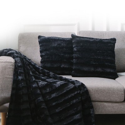 Black Faux Fur Reversible Throw Blanket for Pets