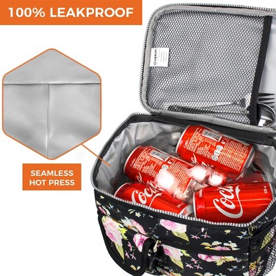 Floral Black Insulated Dual Compartment Lunch Tote Bag
