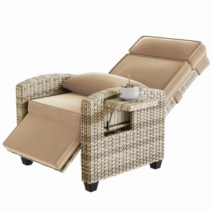 Outdoor Rattan Recliner Chair with Armrest Console Tray,1 Pcs, Patio Lounge with Adjustable Backrest & Footrest 150° Lay Flat - 1 of 4