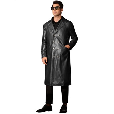 Lars Amadeus Men's Classic Fit Full Length Faux Leather PU Trench Coat