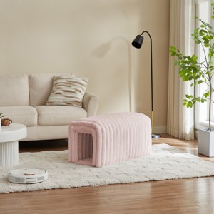 Ottoman Bench Storage Foot Rest,Corduroy Living Room Bench,Arch Hollow Design Cat Nest,Pet Supplies,Entryway Upholstered Bench-Coolbibila - 1 of 4