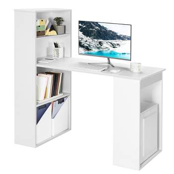 Costway Computer Desk Writing  Workstation Office w/6-Tier Storage Shelves White\Black