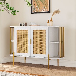 NicBex Curved Buffet Cabinet with Woven Rattan Doors, Rattan Sideboard Cabinet with Gold Trim, Kitchen Storage Cabinet, Coffee Bar Cabinet - 1 of 4