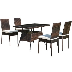 Tangkula 5PCS Rattan Patio Dining Table & Chair Set Outdoor Furniture Set w/ Cushion - 1 of 4