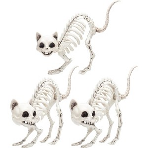 SCS Direct Kitten Halloween Skeleton (3 Pack)-7.5" Long Weather Resistant Yard Fall Decorations- Party Decor and Indoor/Outdoor, School Decoration - 1 of 4