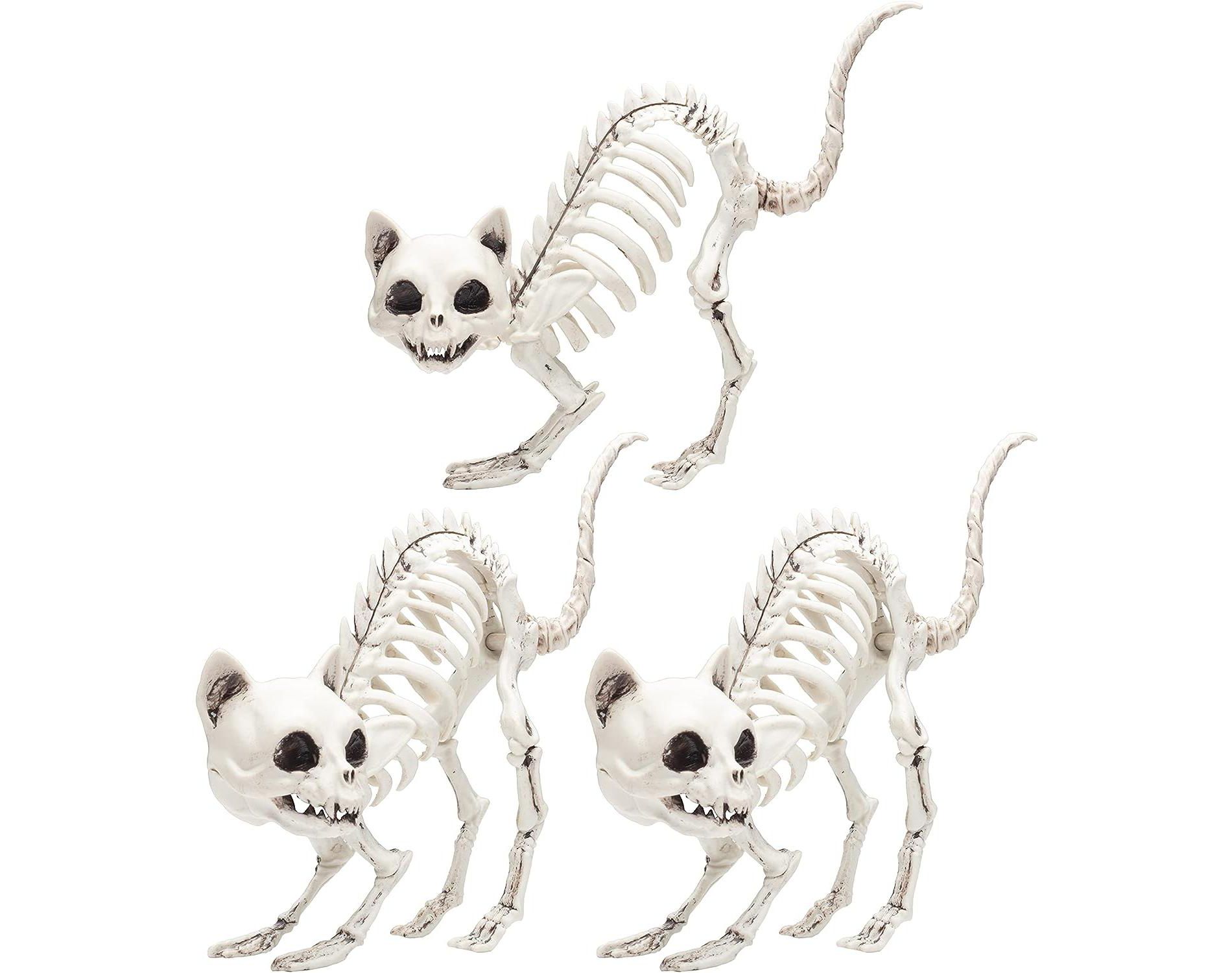 Kitten Skeleton Halloween Decoration (3 Pack)-7.5" Long-Weather Resistant- Upgrade Your Fall House Party Props, Trick-or-Treat Decor, School Classroom