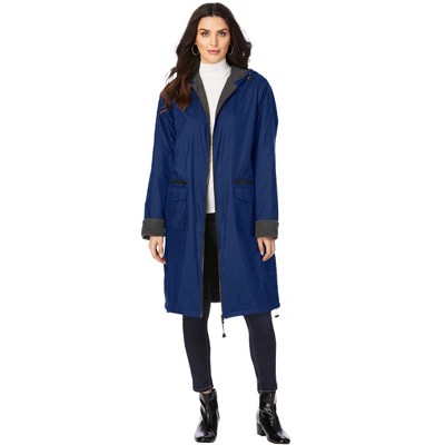 Roaman's Women's Plus Size Hooded Long Nylon Jacket With Fleece Lining