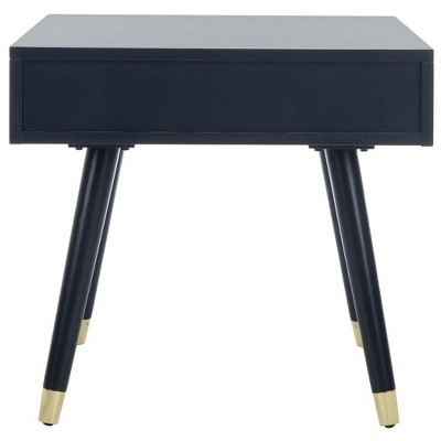 Transitional Blue Square Wood & Metal End Table with Drawer