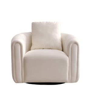 White Soft Velvet Arm Chair with Swivel Barrel Accent Chair with Pillow - 1 of 4