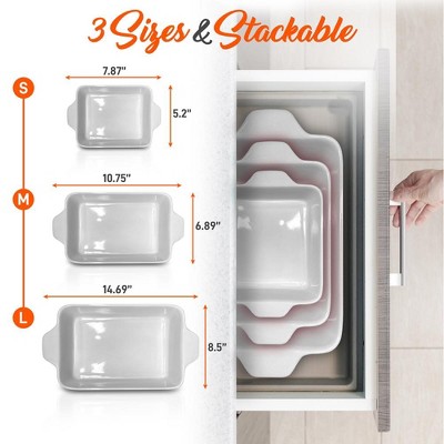 Red 3-Piece Rectangular Ceramic Bakeware Set with Non-Stick Coating