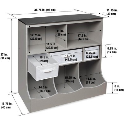 Versatile Gray Woodgrain Storage Unit with Baskets for Kids